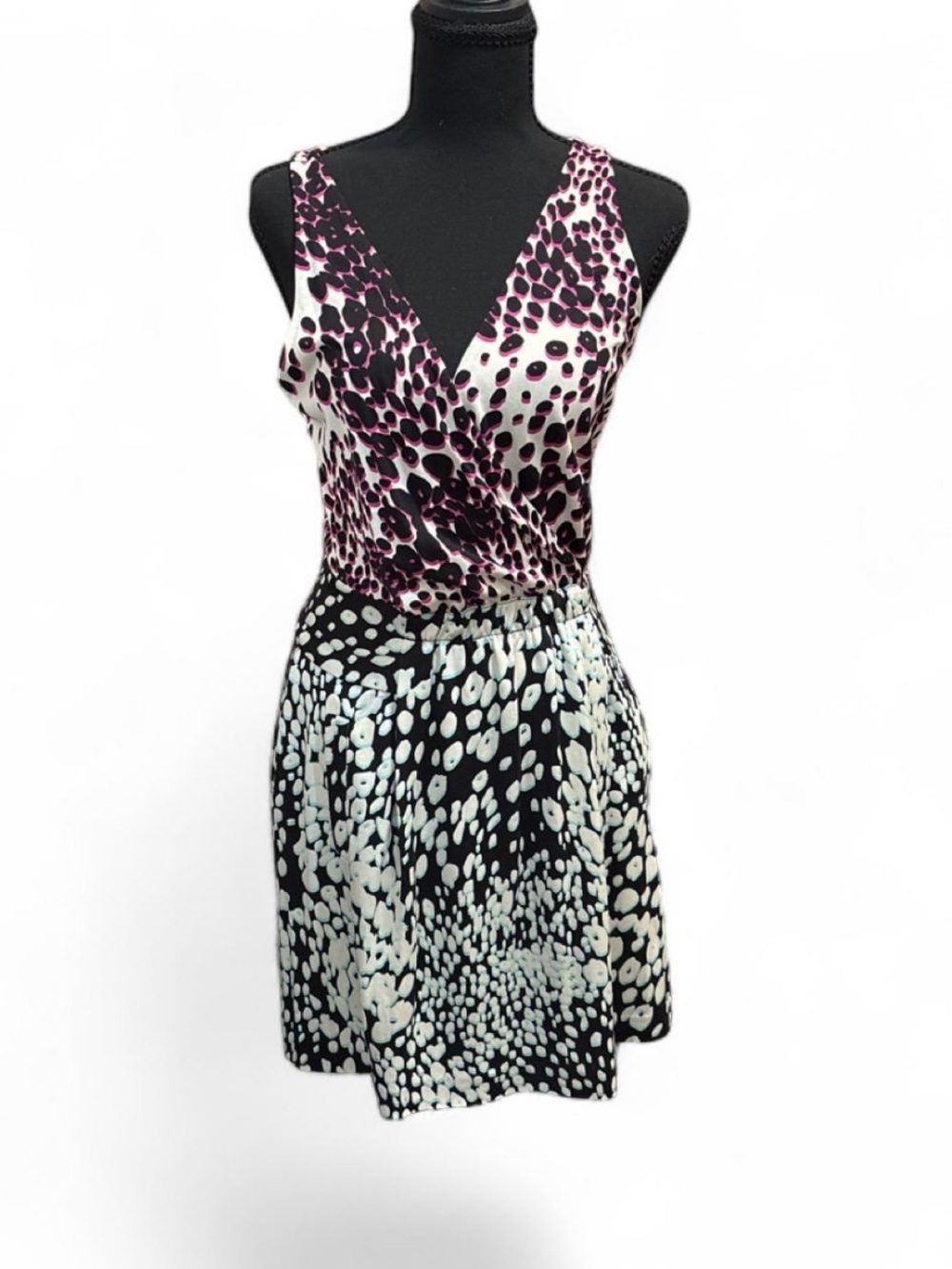 Diane Von Furstenberg Pink and Black Printed Wrap Mini Dress